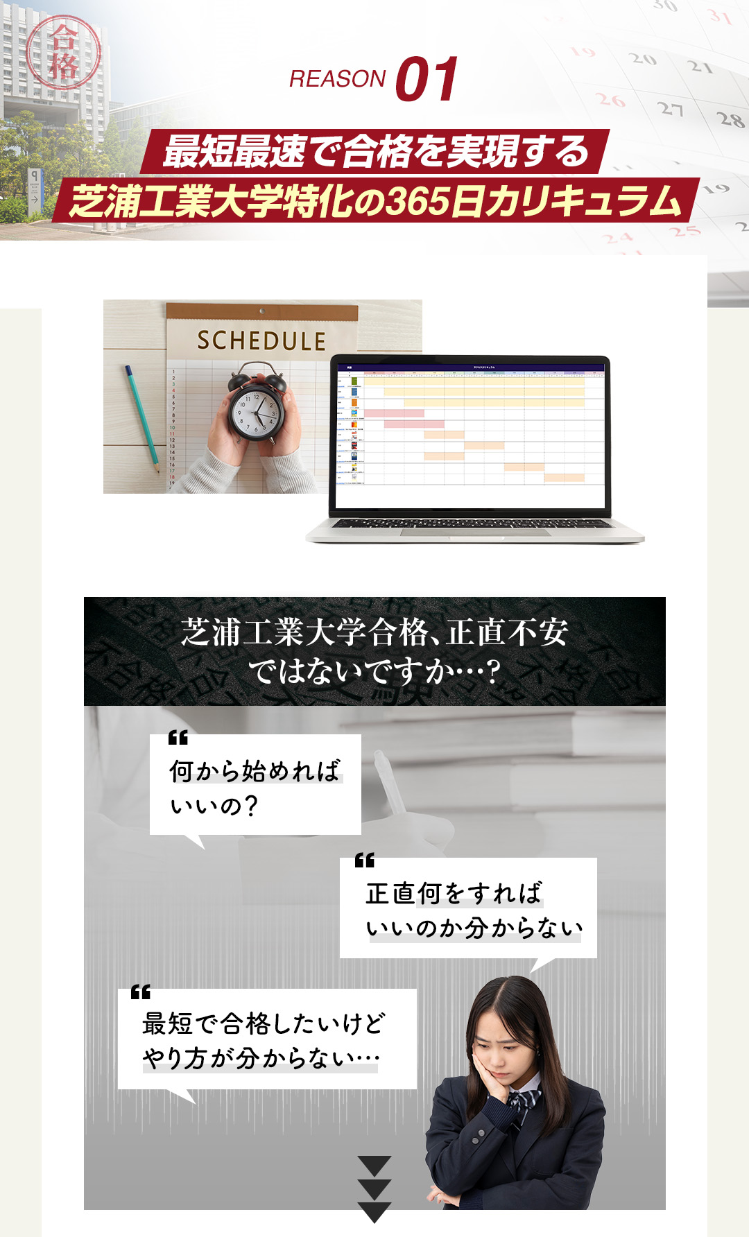 鬼管理芝浦工業大学塾の結果がでる理由1「最短最速で合格を実現する芝浦工業大学特化の365日カリキュラム」