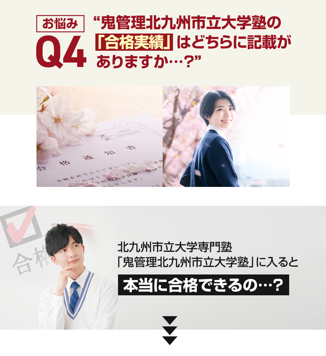 お悩み4　鬼管理北九州市立大学校塾の「合格実績」はどちらに記載がありますか？