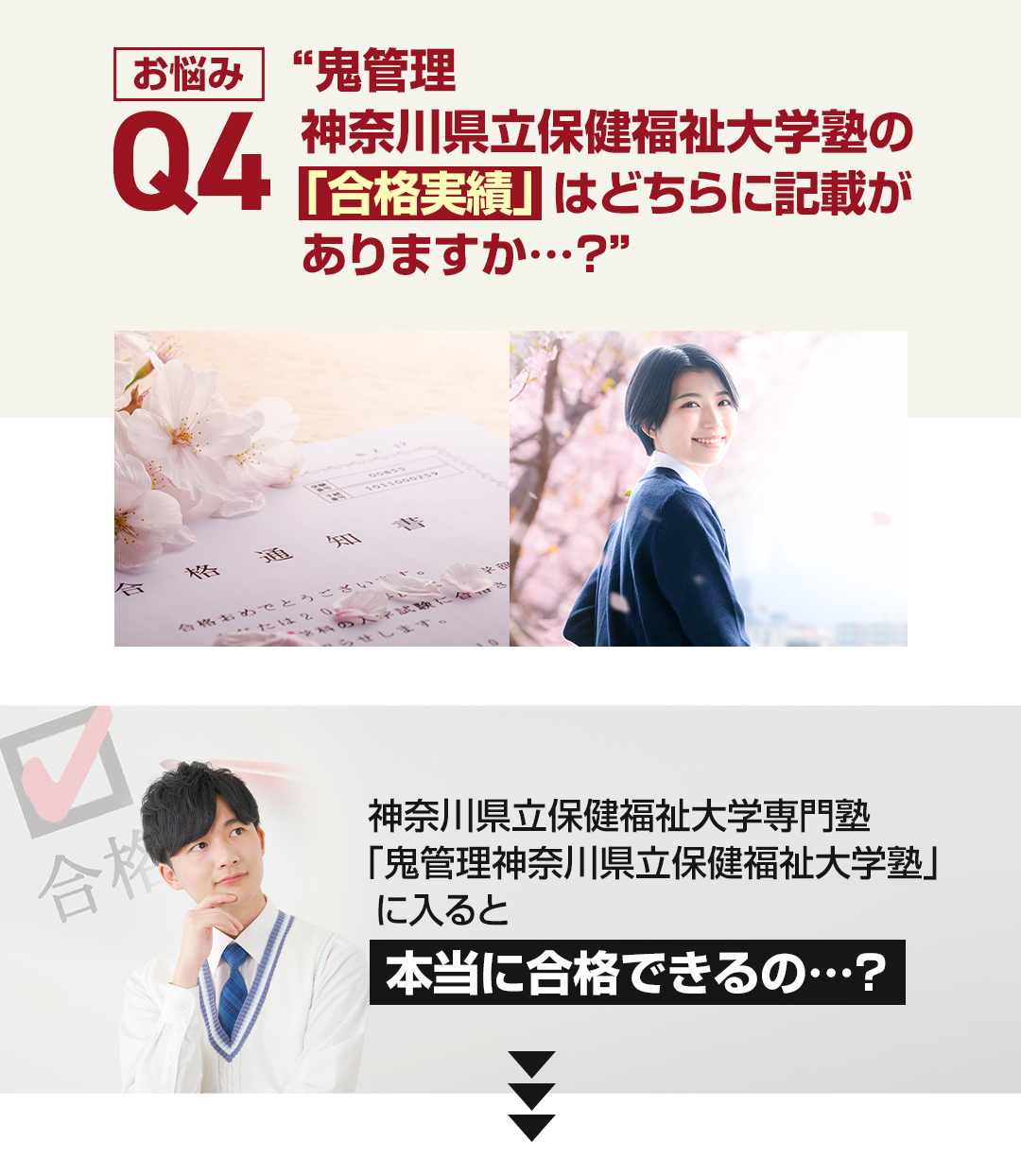 お悩み4　鬼管理神奈川県立保健福祉大学塾の「合格実績」はどちらに記載がありますか？