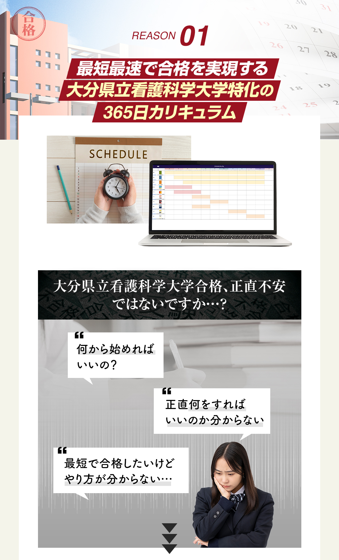 鬼管理大分県立看護科学大学校塾の結果がでる理由1「最短最速で合格を実現する大分県立看護科学大学校特化の365日カリキュラム」