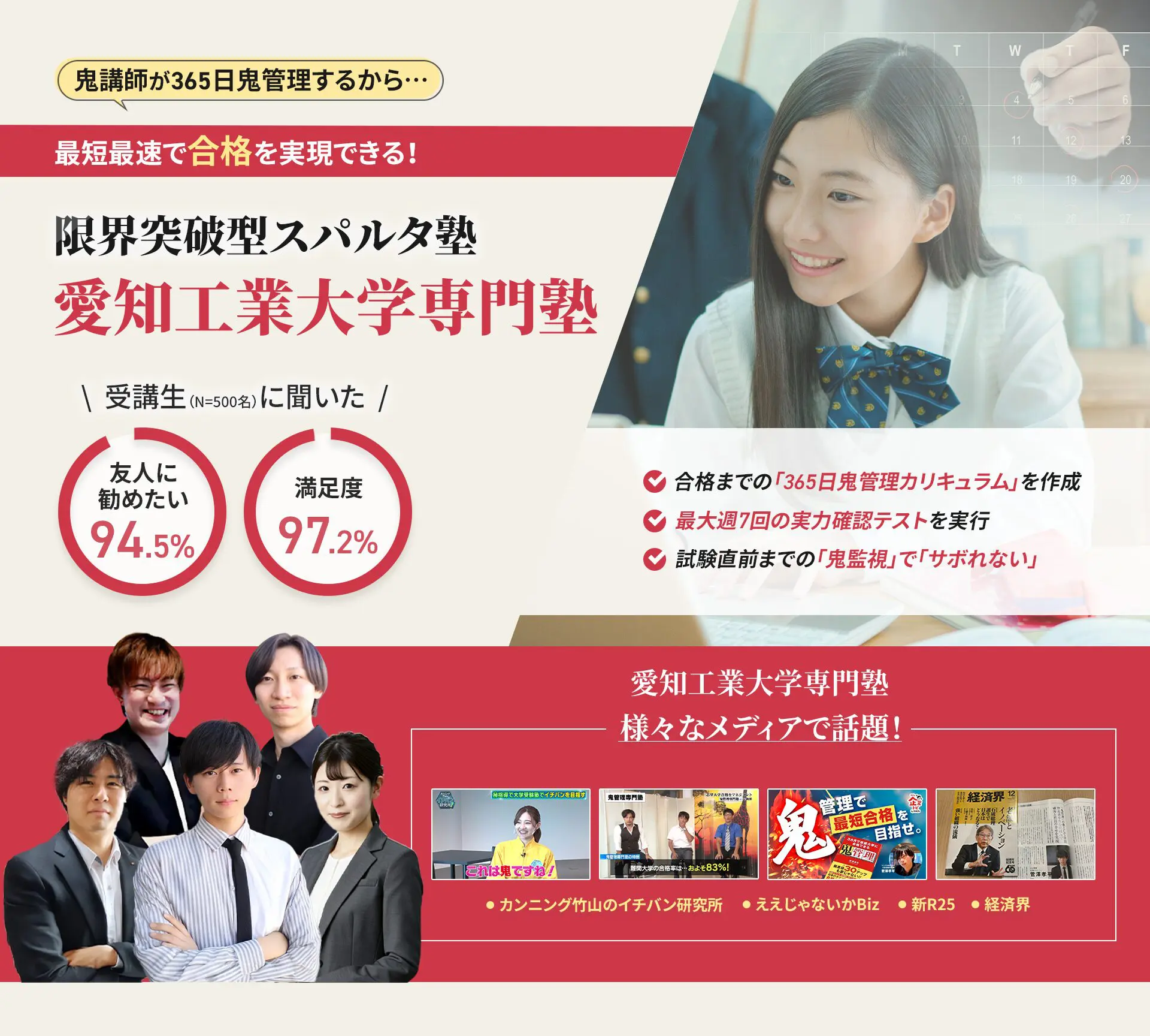愛知工業大学に特化した鬼管理対策で伴走。鬼管理でアナタが合格したい愛知工業大学への最短最速の合格を目指します。