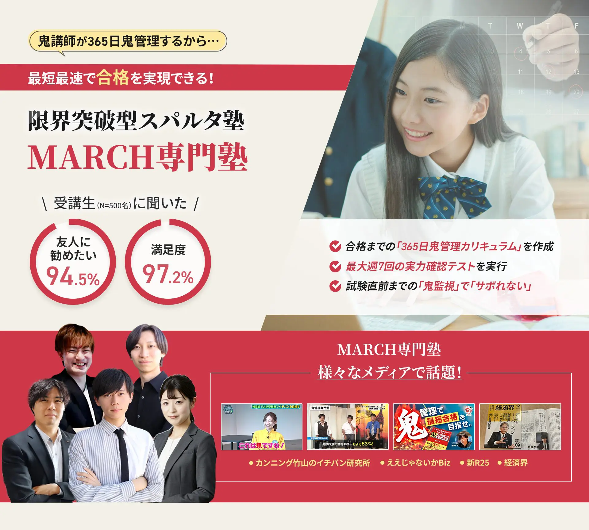 MARCHに特化した鬼管理対策で伴走。鬼管理でアナタが合格したいMARCHへの最短最速の合格を目指します。