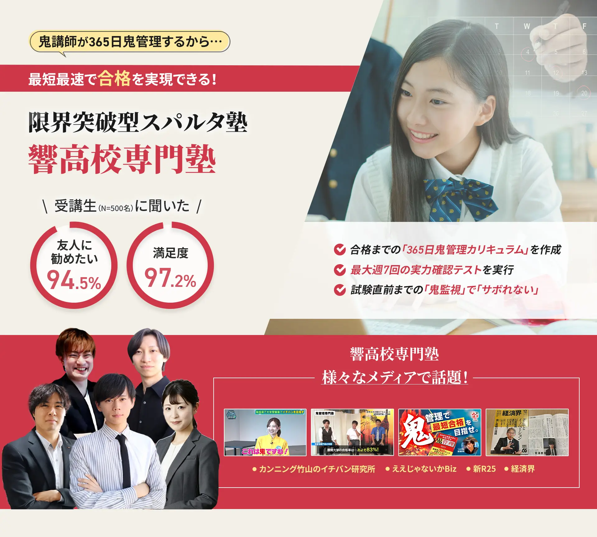 響高校に特化した鬼管理対策で伴走。鬼管理でアナタが合格したい響高校への最短最速の合格を目指します。
