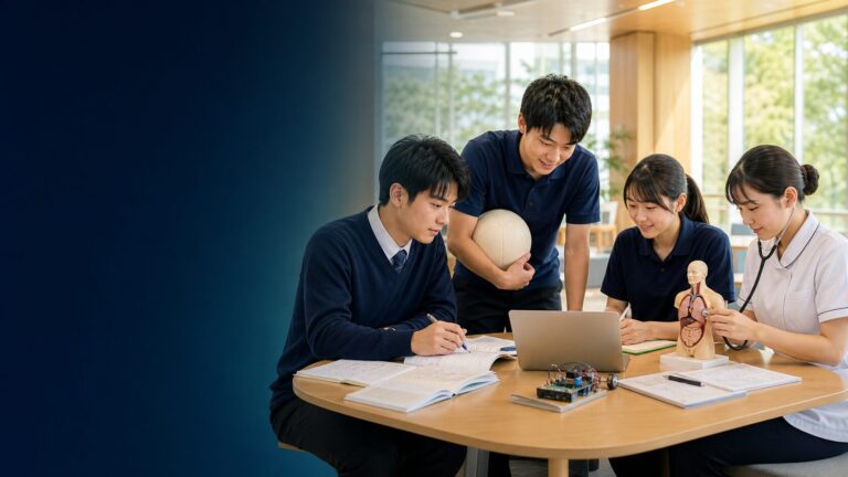 鵬翔高校の特進英数・英数・未来創造・看護の4分野をイメージして学ぶ高校生