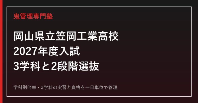 岡山県立笠岡工業高校(笠工)の学科別倍率と3学科を解説【2027年度】笠工専門塾