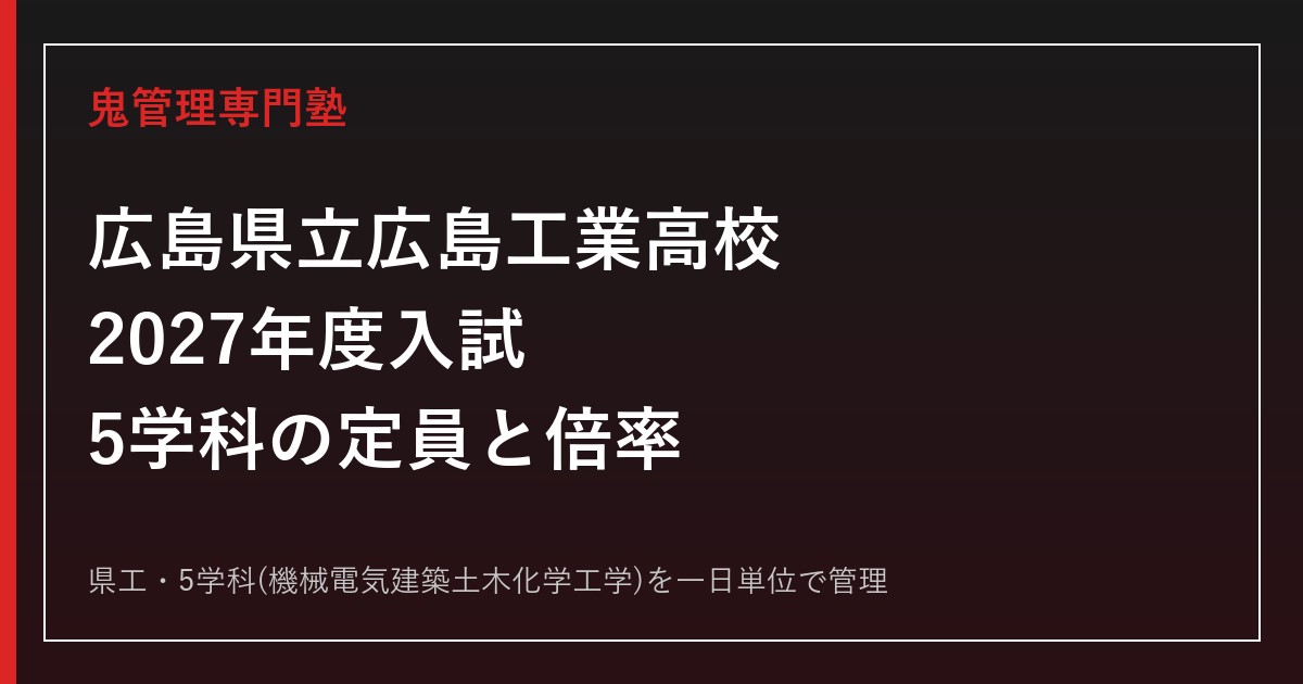 広島県立広島工業高校(県工)の学科別倍率・偏差値を解説【2027年度】県立広島工業専門塾