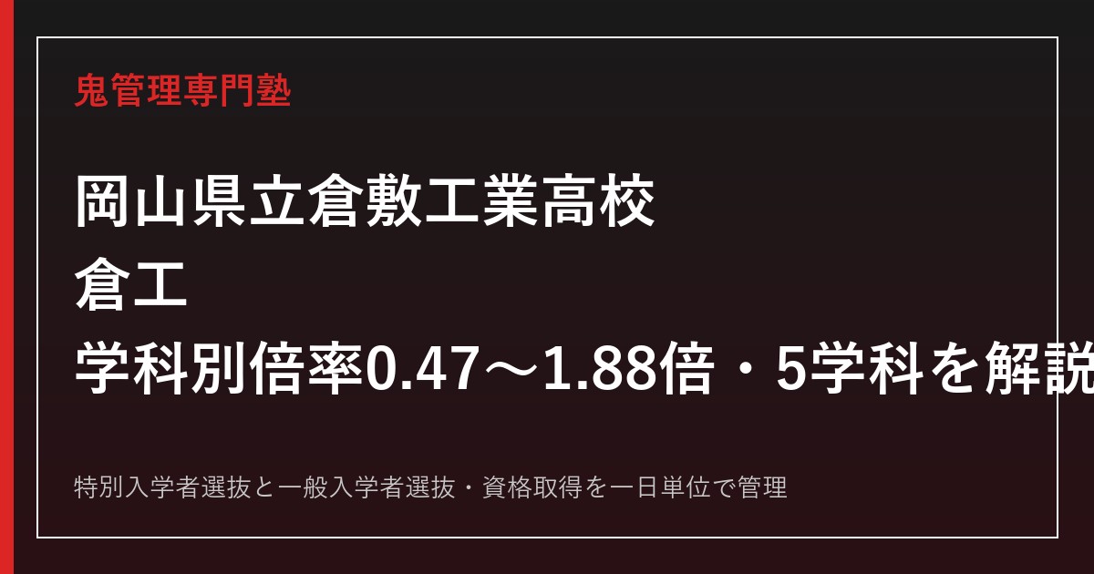 岡山県立倉敷工業高校(倉工)の学科別倍率0.47〜1.88倍と5学科を解説【倉敷工業専門塾】