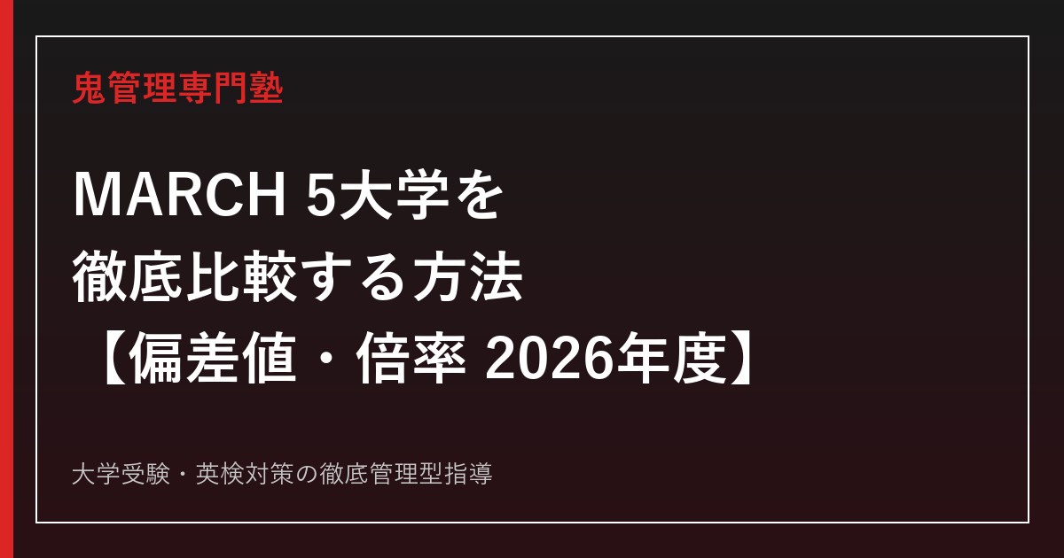 MARCH専門塾が5大学を徹底比較！明治・青学・立教・中央・法政の偏差値・倍率と塾の選び方【2026年度公式データ】