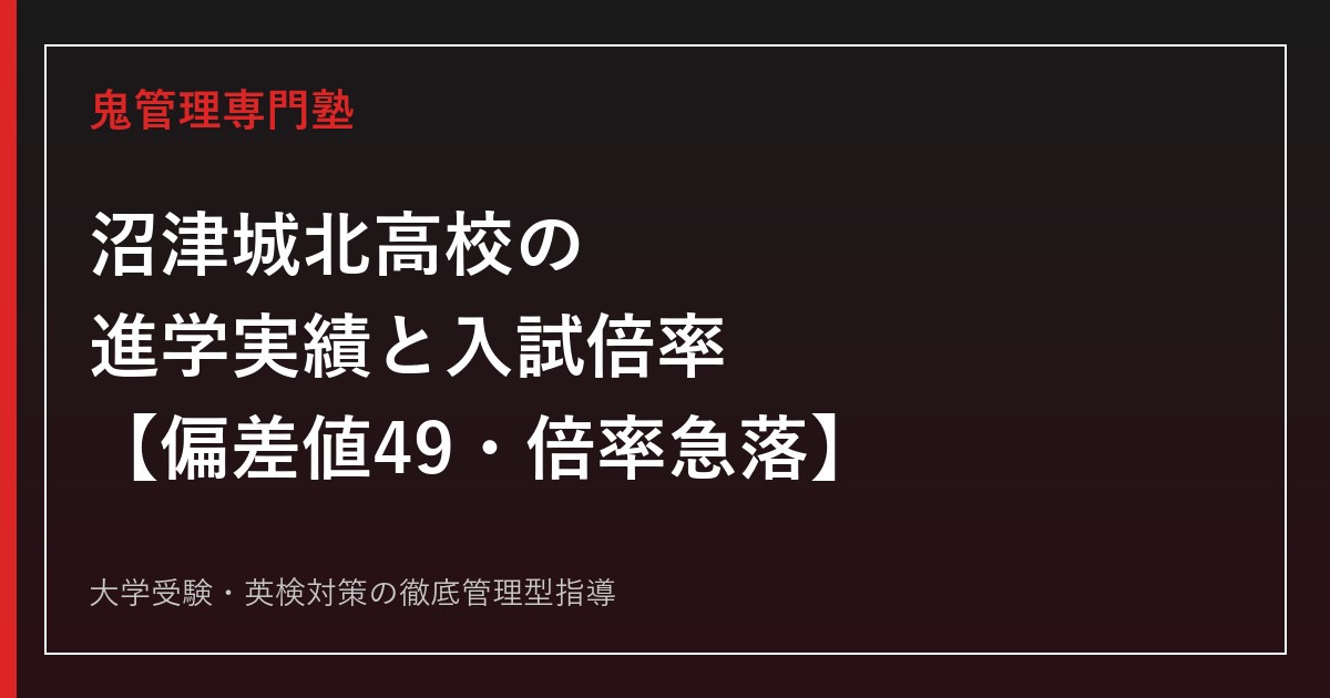 沼津城北高校の進学実績と入試倍率まとめ【倍率0.98→0.99→0.68倍に急落/常葉大学へ4年で最多30名】沼津城北高校専門塾が徹底解説