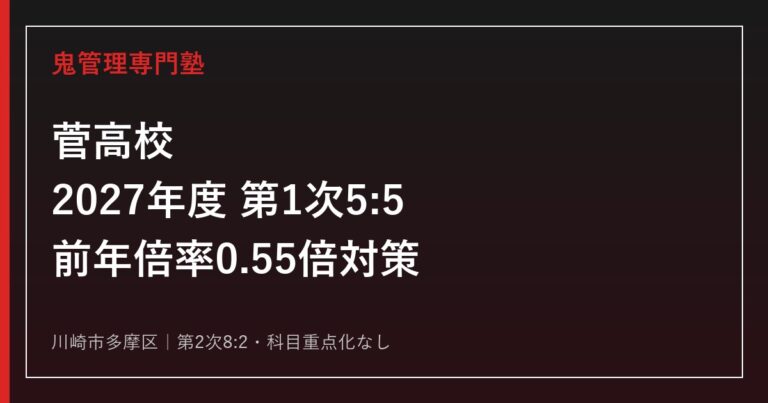 菅高校に合格するには？2027年度第1次調査書5:学力5・前年倍率0.55倍対策