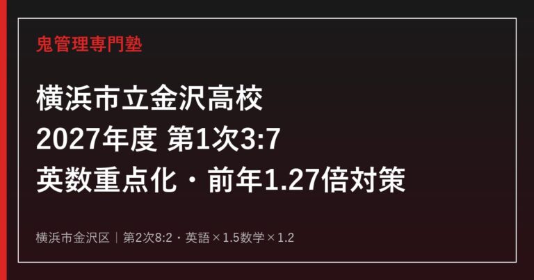 横浜市立金沢高校に合格するには？2027年度第1次3:7・英数重点化と前年1.27倍対策