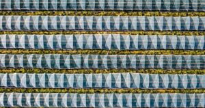 人物のいない農業用ハウスを上空から見た久留米筑水高校の5学科と2027年度入試を考えるイメージ