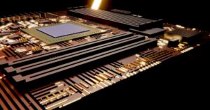 人物のいないコンピューター基板とノートで大分県立情報科学高校の3学科と2027年度入試を考えるイメージ