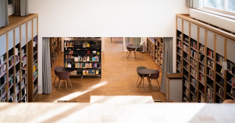 人物のいない明るい図書館を背景に、聖和学院高校の2027年度入試準備を考えるイメージ