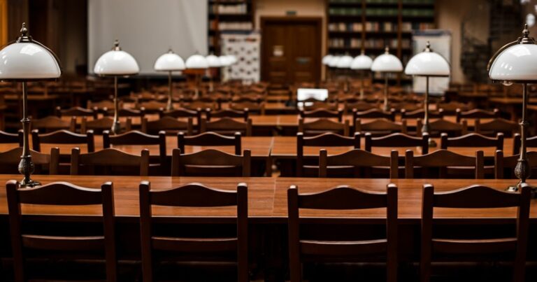 人物のいない大学図書館の閲覧席を背景に、苫小牧東高校の2027年度一般選抜と進路学習を考えるイメージ